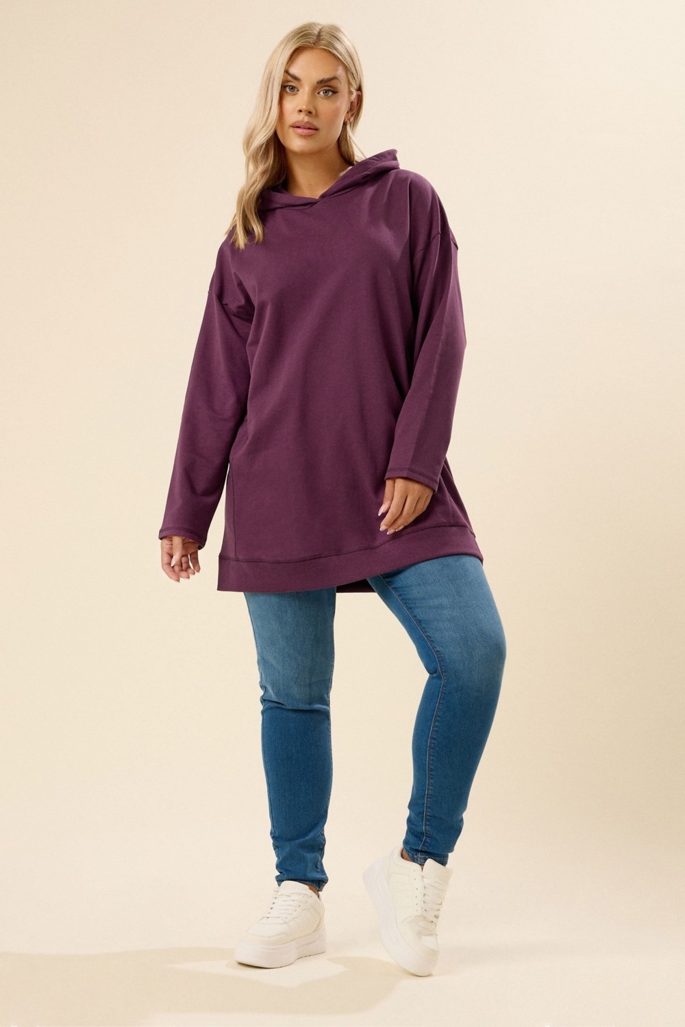 Büyük Beden Kadın Kapüşonlu Uzun Kollu Mor Sweatshirt Esnek Kumaş Özelliği ile 304288 görsel 2