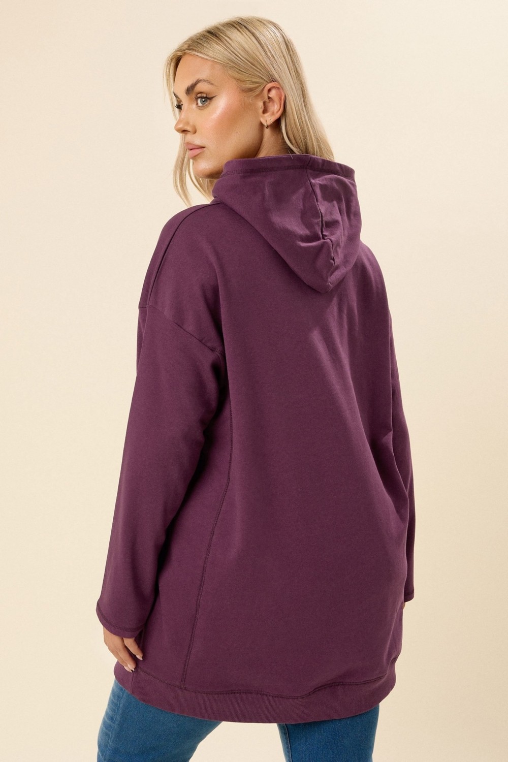 Büyük Beden Kadın Kapüşonlu Uzun Kollu Mor Sweatshirt Esnek Kumaş Özelliği ile 304288 görsel 5