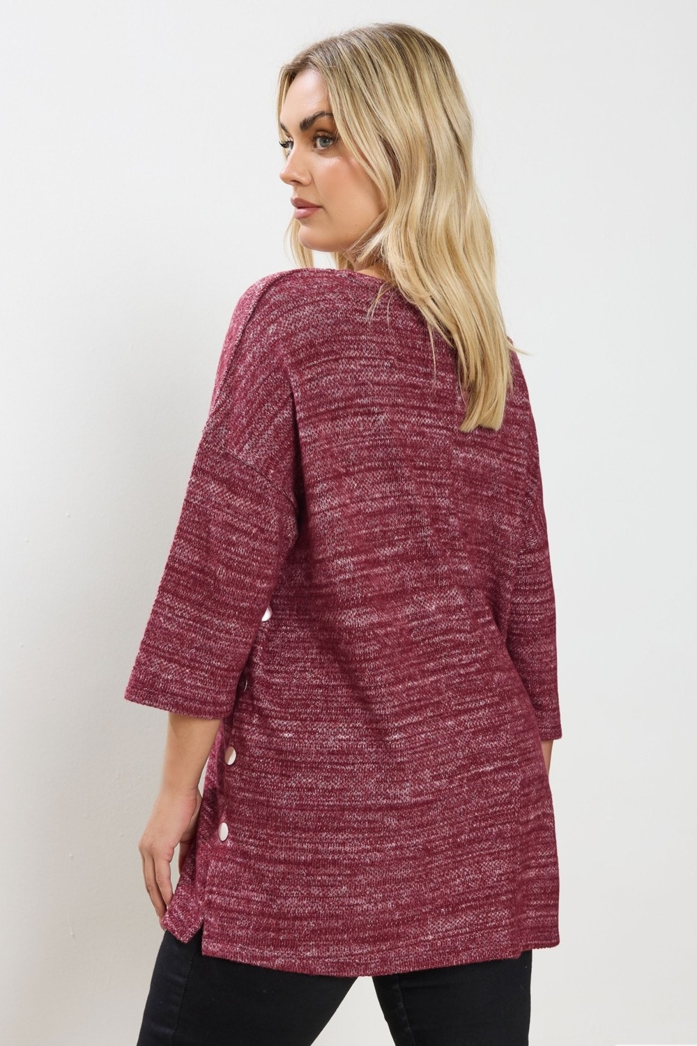 Büyük Beden Mor Yarım Kol Düğme Detaylı Sweatshirt 304438 Kadın Konforlu Triko Kumaş görsel 4
