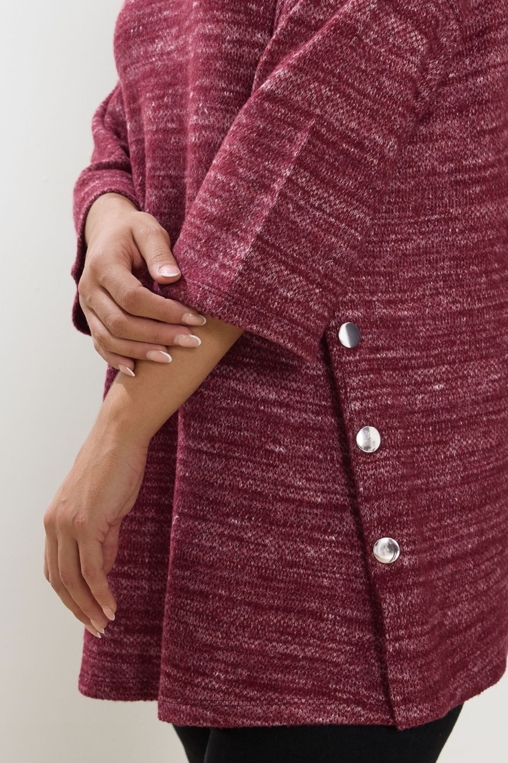 Büyük Beden Mor Yarım Kol Düğme Detaylı Sweatshirt 304438 Kadın Konforlu Triko Kumaş görsel 5