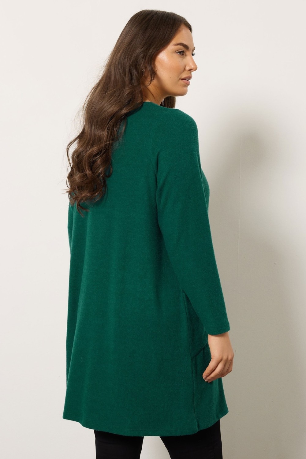 Büyük Beden Yeşil Peluş Tunik Uzun Kollu Cepli Bisiklet Yaka 616455 Yumuşak Dokulu görsel 5