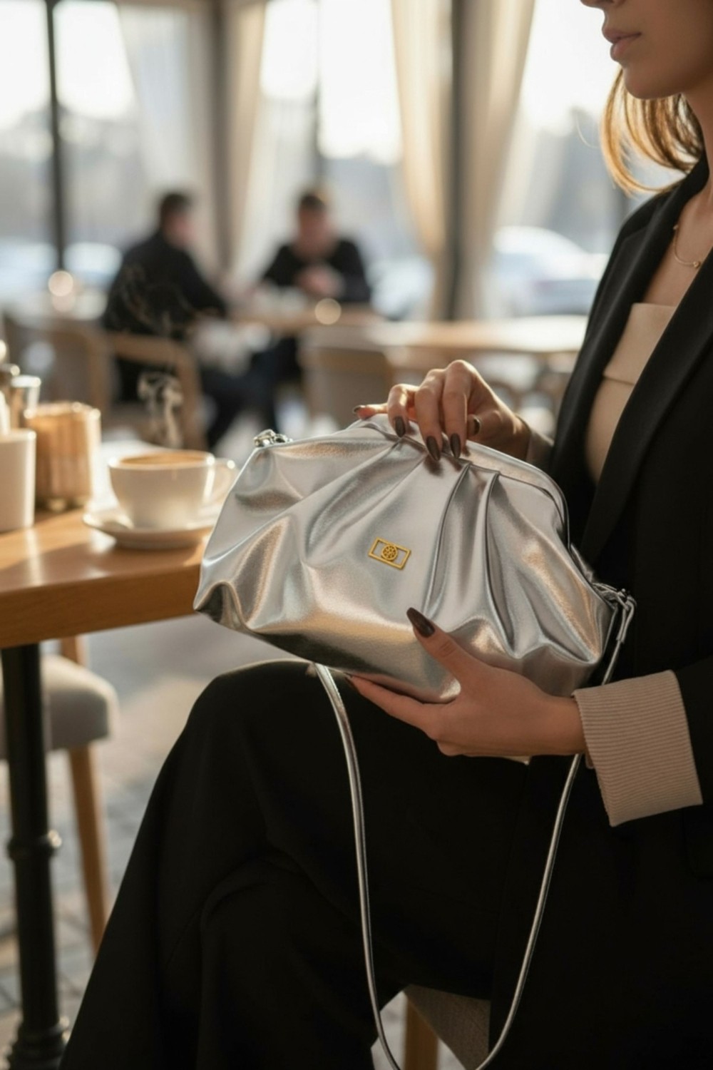 Class Bag Kadın Gold Orta Boy Parlak Suni Deri Askılı Clutch ve Abiye Çanta