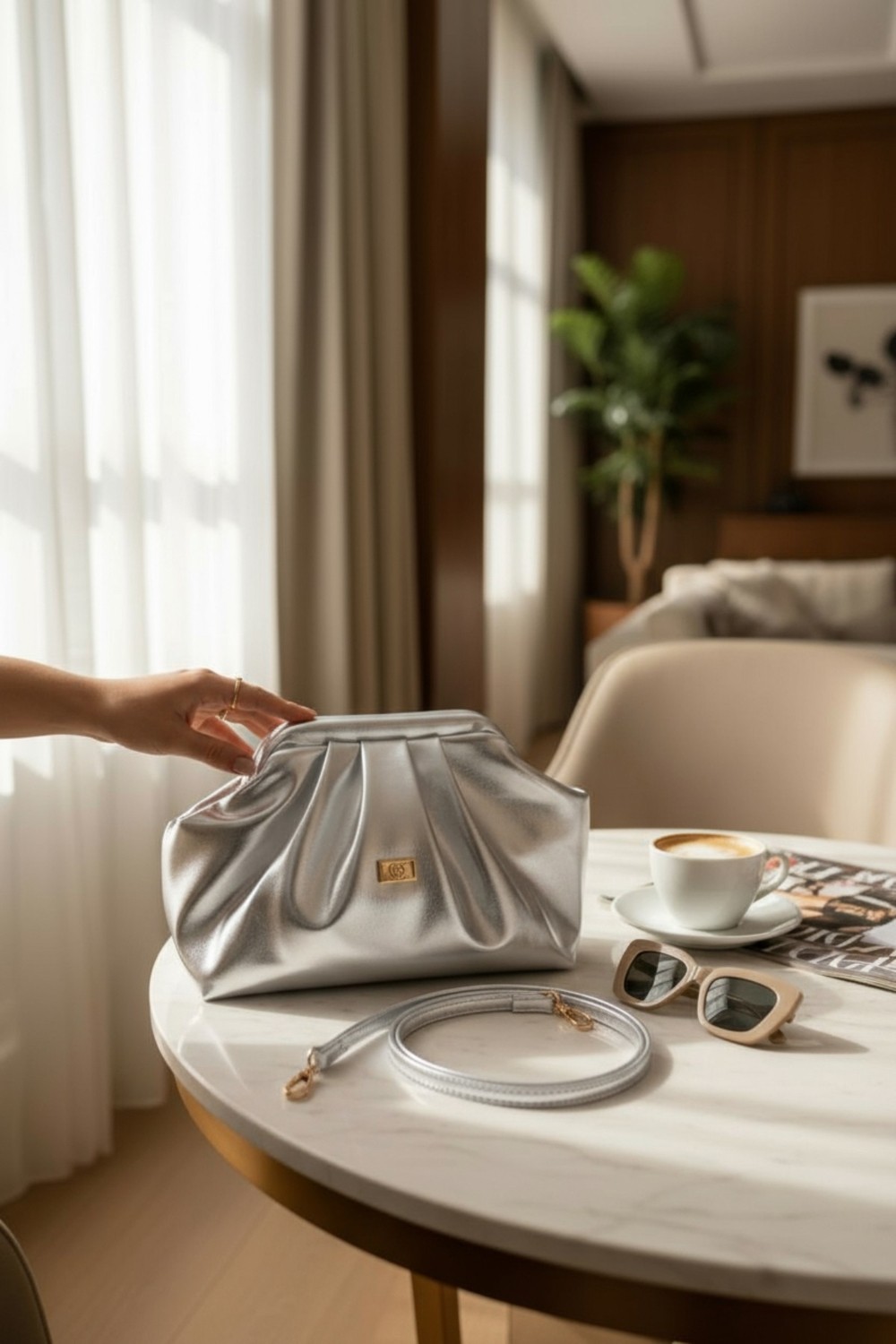 Class Bag Kadın Gold Orta Boy Parlak Suni Deri Askılı Clutch ve Abiye Çanta görsel 4
