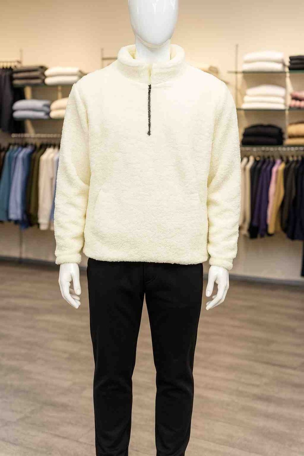 Altu Giyim Baynpolar Yarım Fermuar Sweatshirt, Krem Renk
