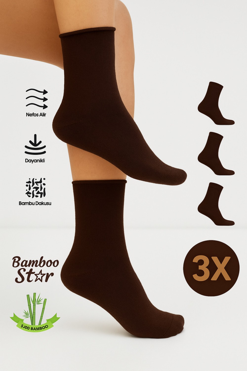 Bamboo Star Bambu Kadın Lastiksiz Beyaz Soket Dikişsiz Premium Çorap 3'lü Paket / Sıkmayan Çorap / Iz Bırakmaz