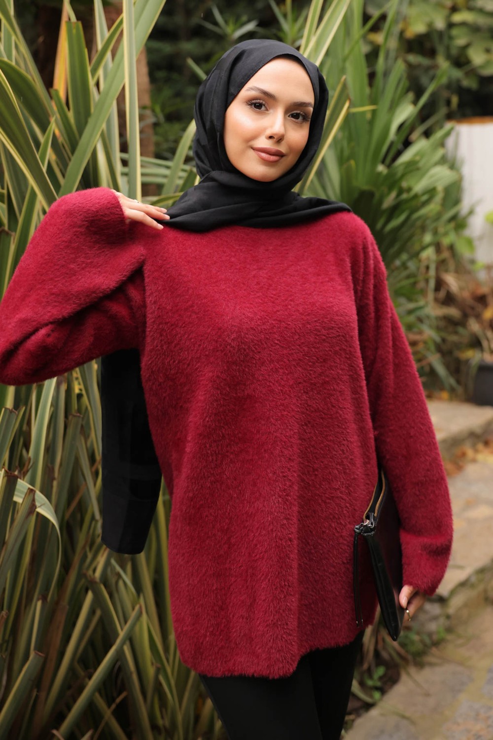 İmaj Butik Siyah Dik Yaka Angora Yumoş Triko Kazak
