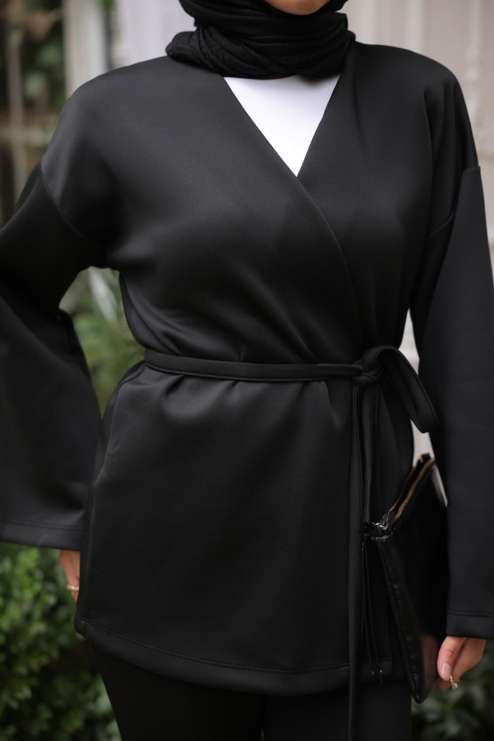 İmaj Butik Siyah Kuşaklı Scuba Kimono Ceket görsel 5