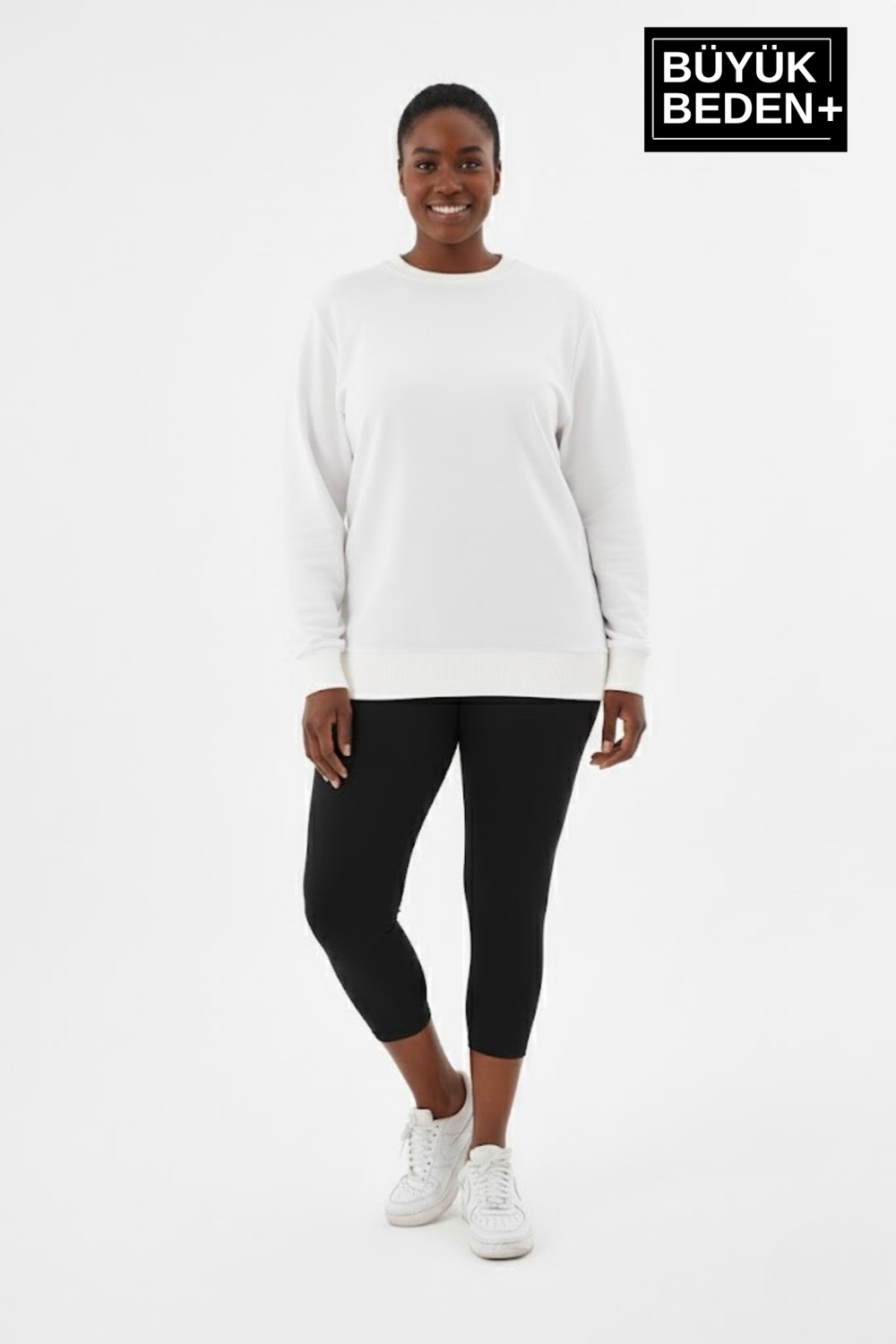 Superlife Kadın Büyük Beden Bisiklet Yaka Kollar ve Etek Ribanalı Ince Sweatshirt, Regular Fit %64 Pamuklu SPR26BSW956