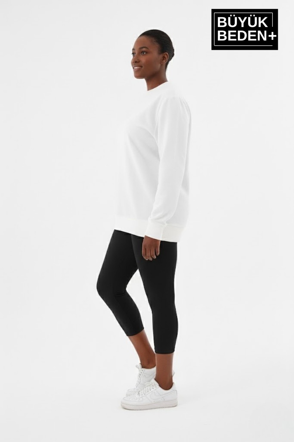 Superlife Kadın Büyük Beden Bisiklet Yaka Kollar ve Etek Ribanalı Ince Sweatshirt, Regular Fit %64 Pamuklu SPR26BSW956 görsel 3