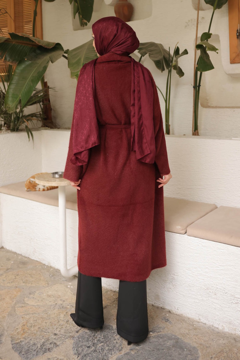 İmaj Butik Kahverengi Kuşaklı Uzun Angora Hırka görsel 2