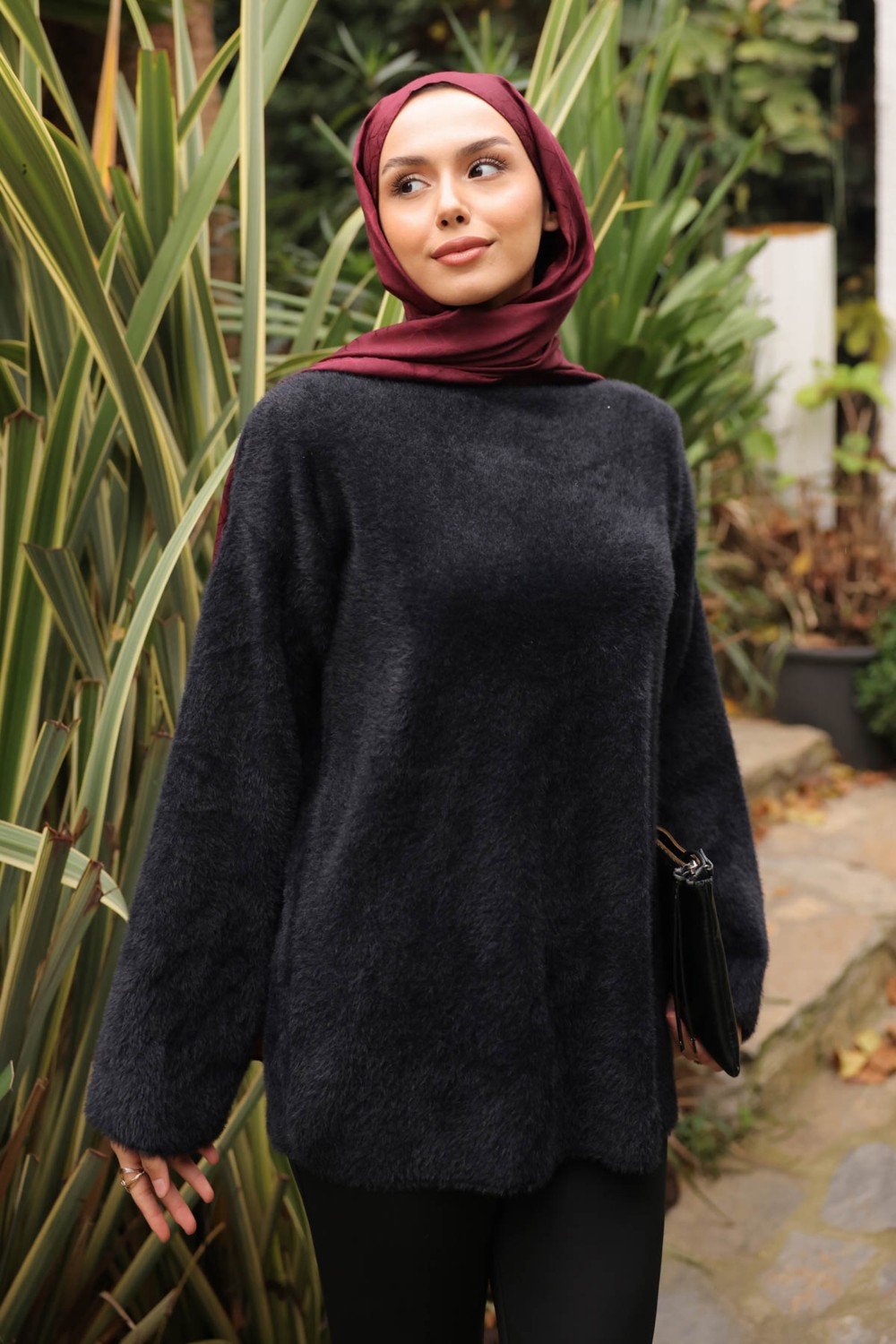 İmaj Butik Siyah Dik Yaka Angora Yumoş Triko Kazak görsel 6