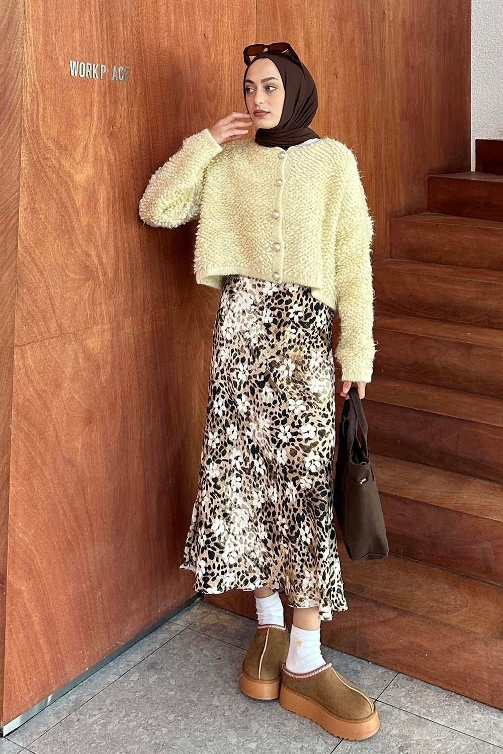 Lamelif Yumoş Havlu Desen Hırka Krem görsel 5