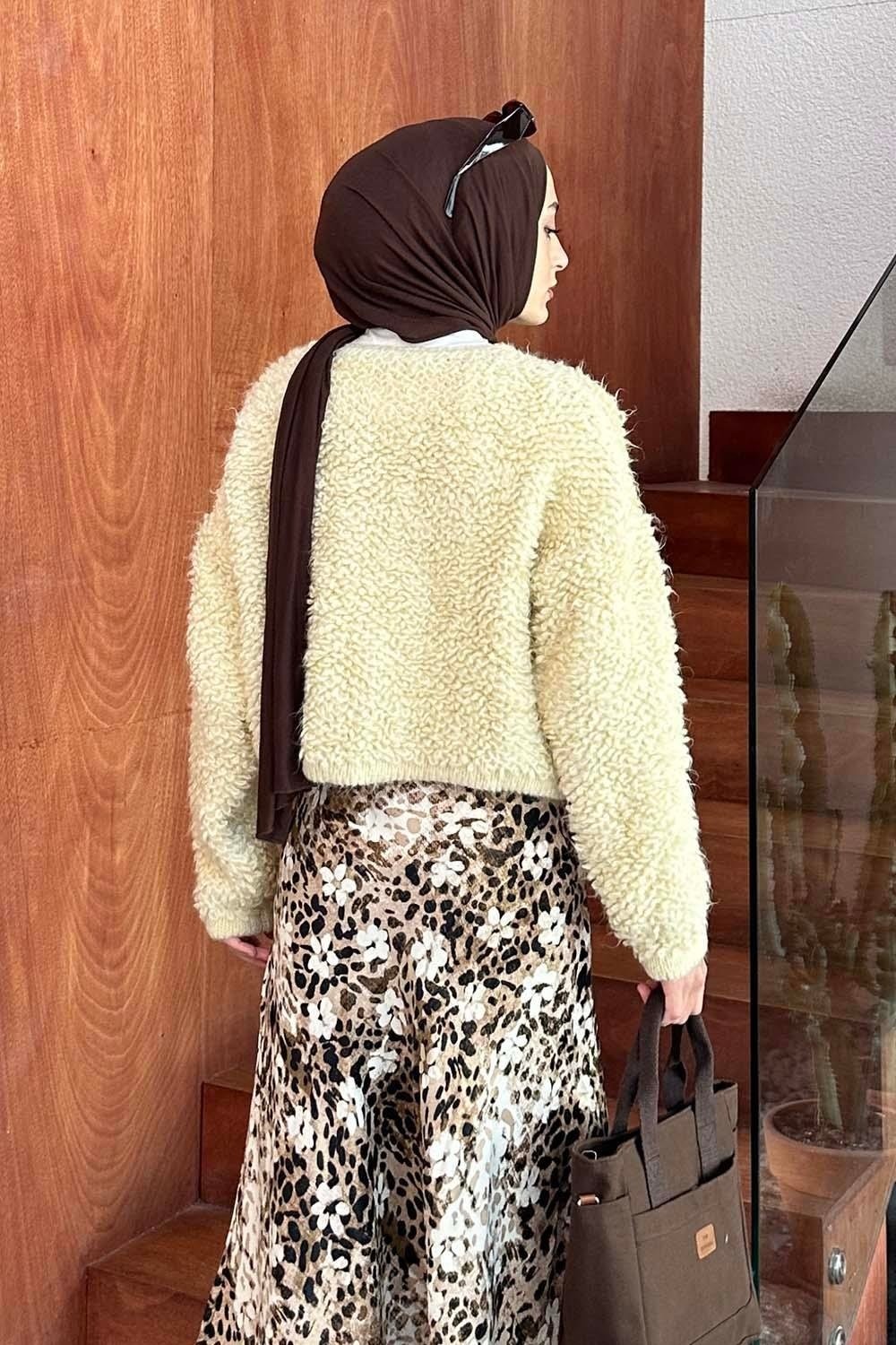 Lamelif Yumoş Havlu Desen Hırka Krem görsel 8