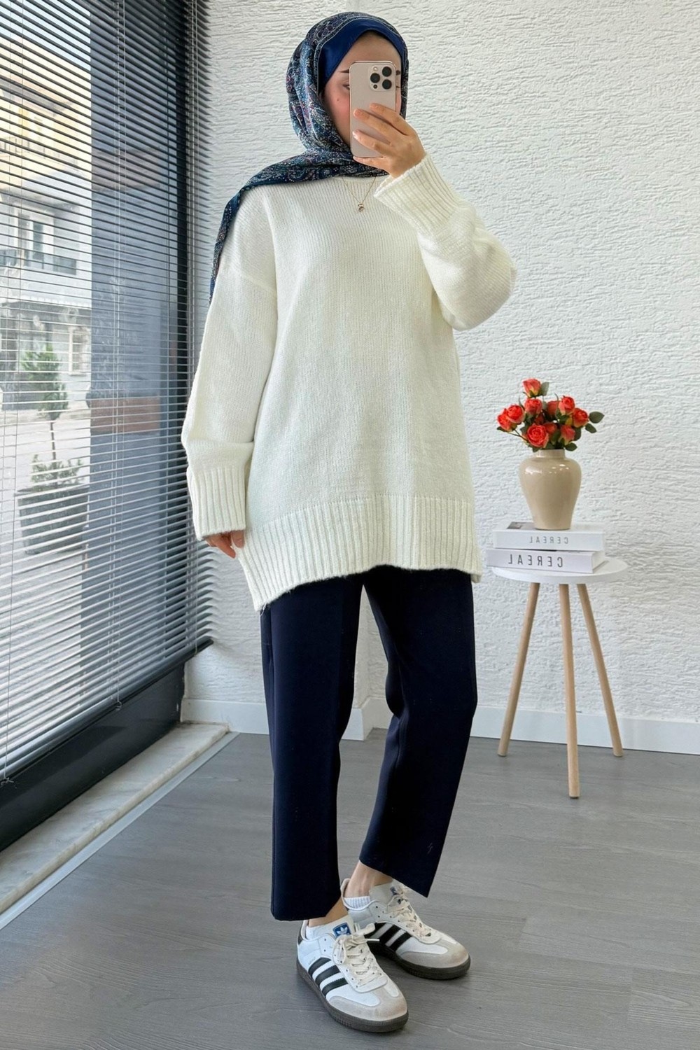 Miraydin Butik Kadın Bisiklet Yaka Oversize Kazak - Ekru görsel 4