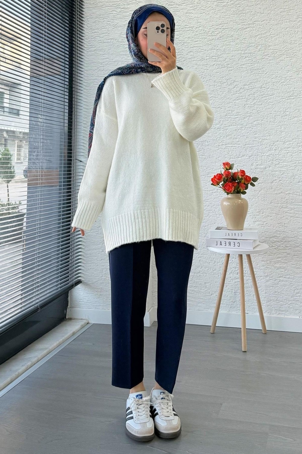 Miraydin Butik Kadın Bisiklet Yaka Oversize Kazak - Ekru görsel 5