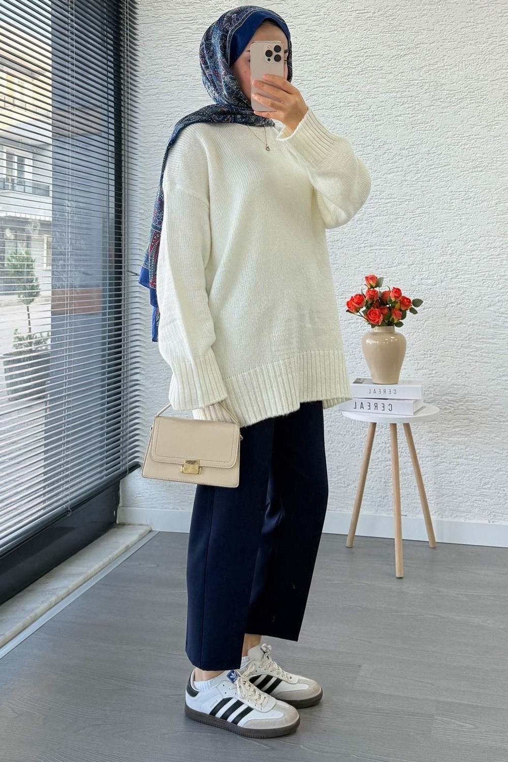 Miraydin Butik Kadın Bisiklet Yaka Oversize Kazak - Ekru görsel 6