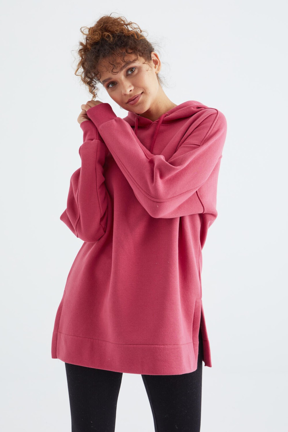 Tommy Life Ekru Reglan Kol Basic Kapüşonlu Oversize Sweatshirt Tunik - 97242