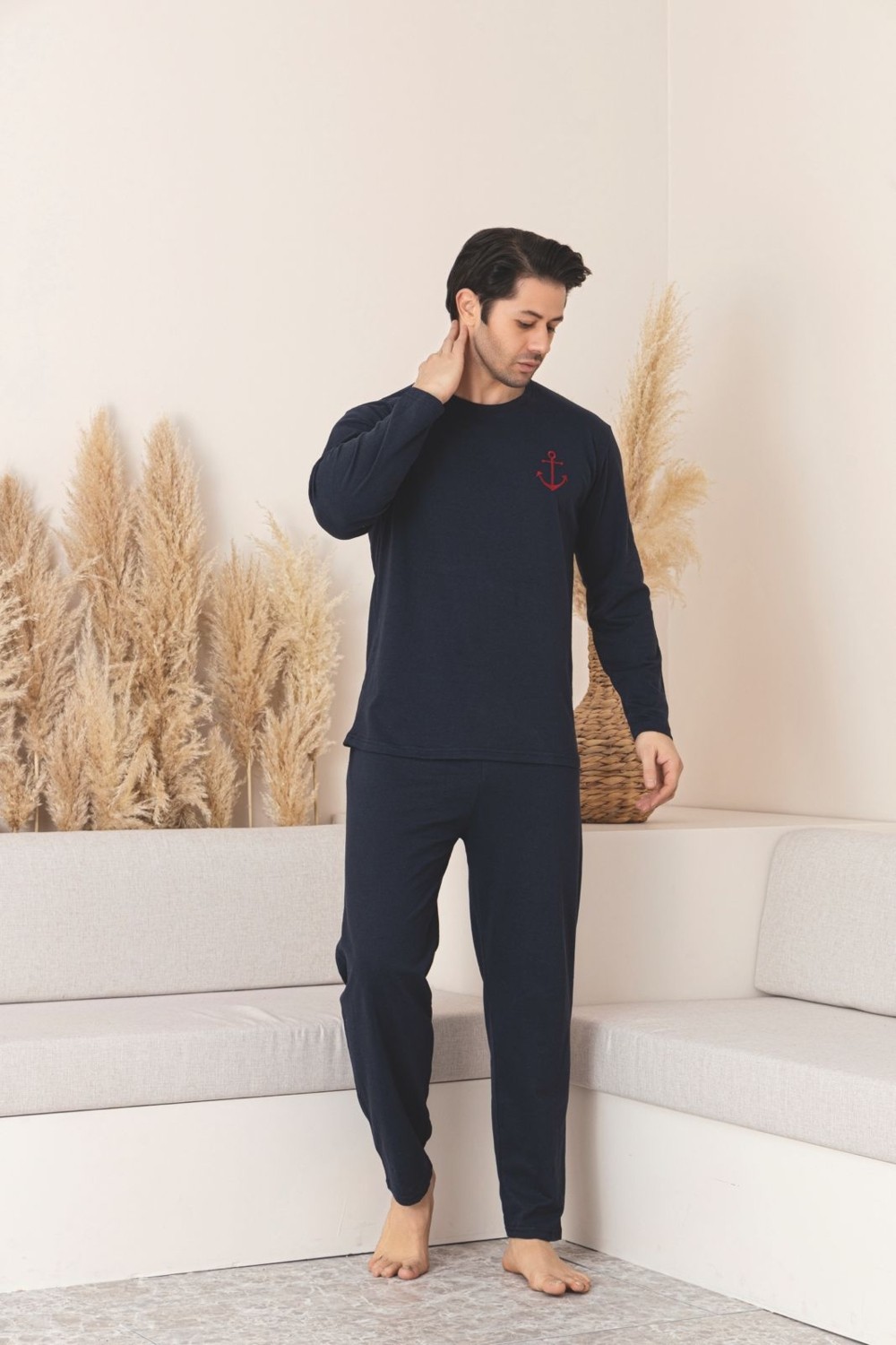 Meynur Moda Pamuklu Penye Uzun Kollu Erkek Pijama Takımı