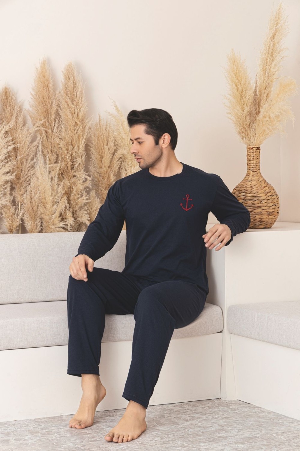 Meynur Moda Pamuklu Penye Uzun Kollu Erkek Pijama Takımı görsel 4