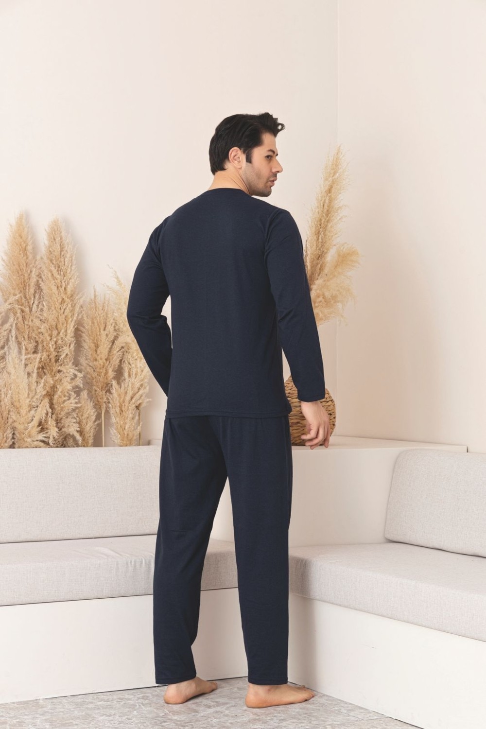 Meynur Moda Pamuklu Penye Uzun Kollu Erkek Pijama Takımı görsel 5