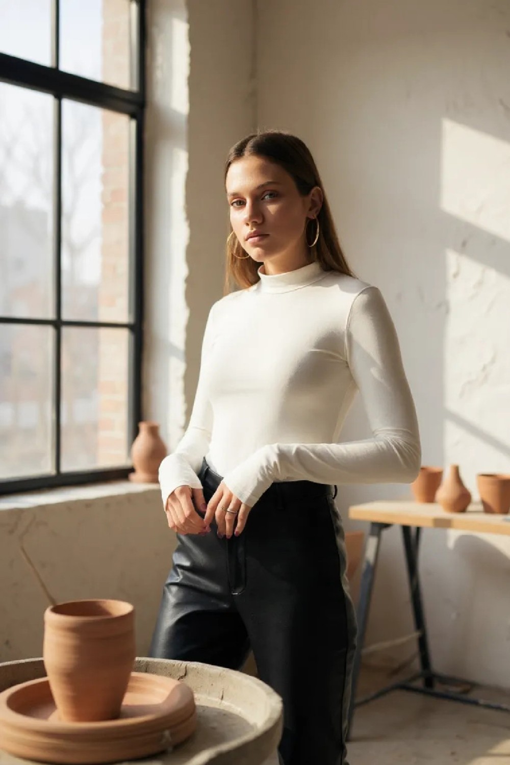 Veraura Lifestyle Kadın Beyaz Parmak Detaylı Esnek Uzun Kollu Body görsel 5