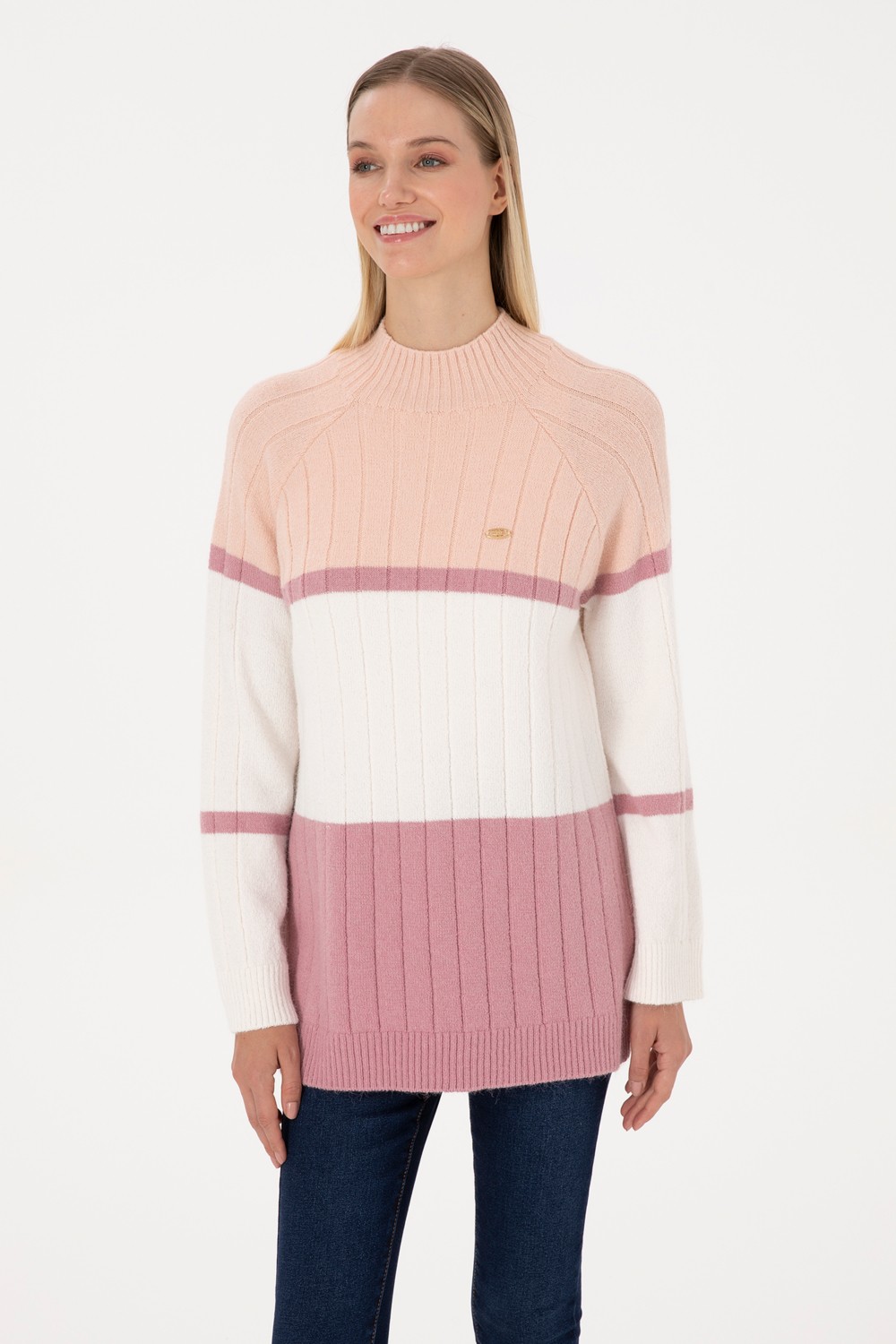 U.S. Polo Assn. Kadın Pudra Bisiklet Yaka Kazak 50314841-VR042