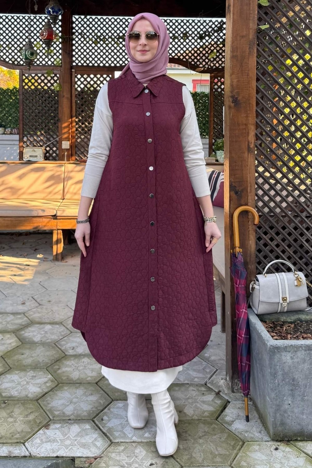 Rabia Şamlı Safir Kapitone Yelek Bordo