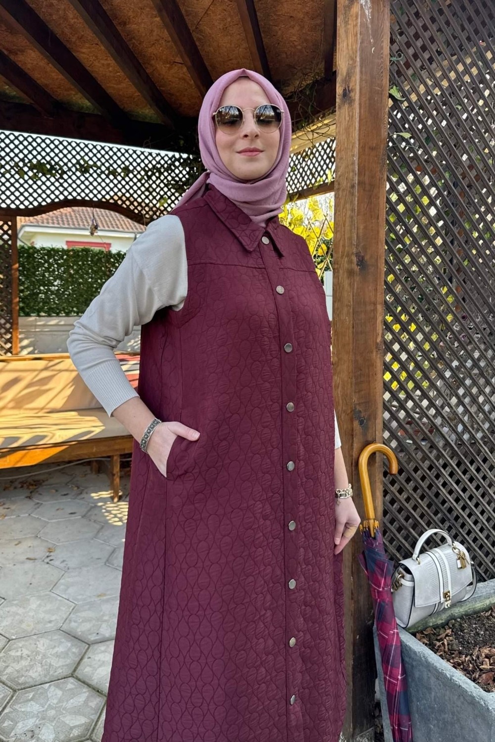 Rabia Şamlı Safir Kapitone Yelek Bordo görsel 4