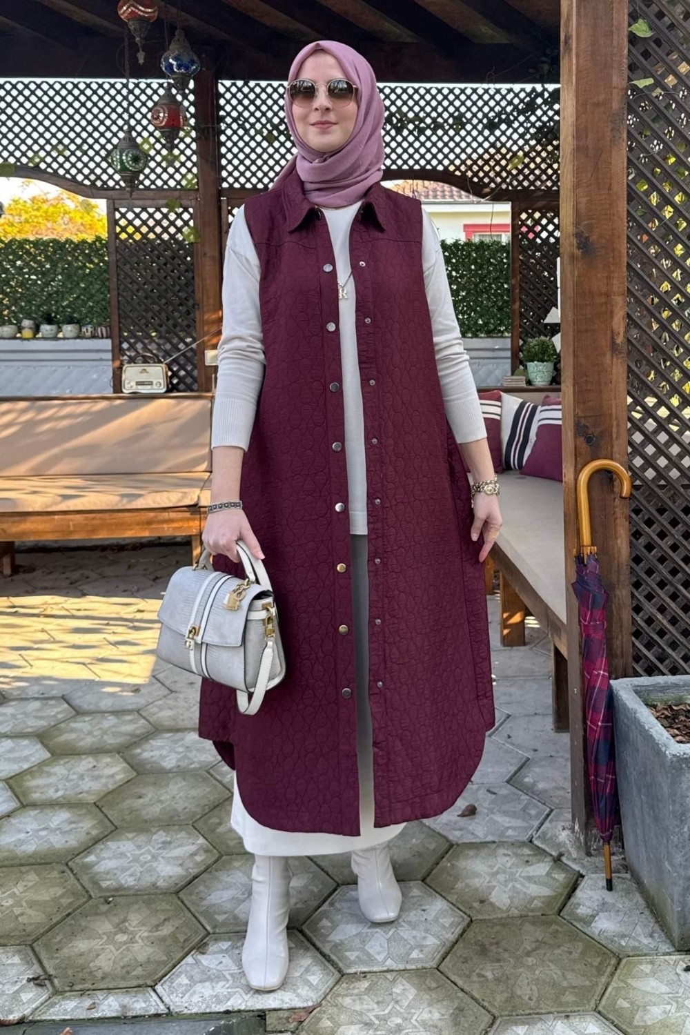 Rabia Şamlı Safir Kapitone Yelek Bordo görsel 5