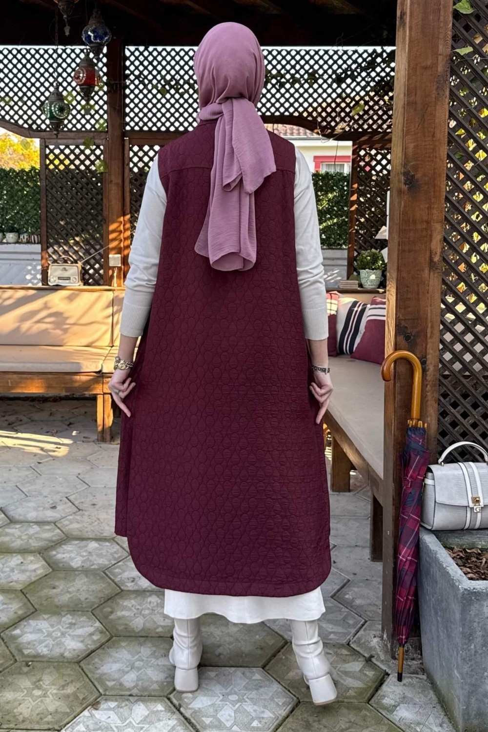 Rabia Şamlı Safir Kapitone Yelek Bordo görsel 6