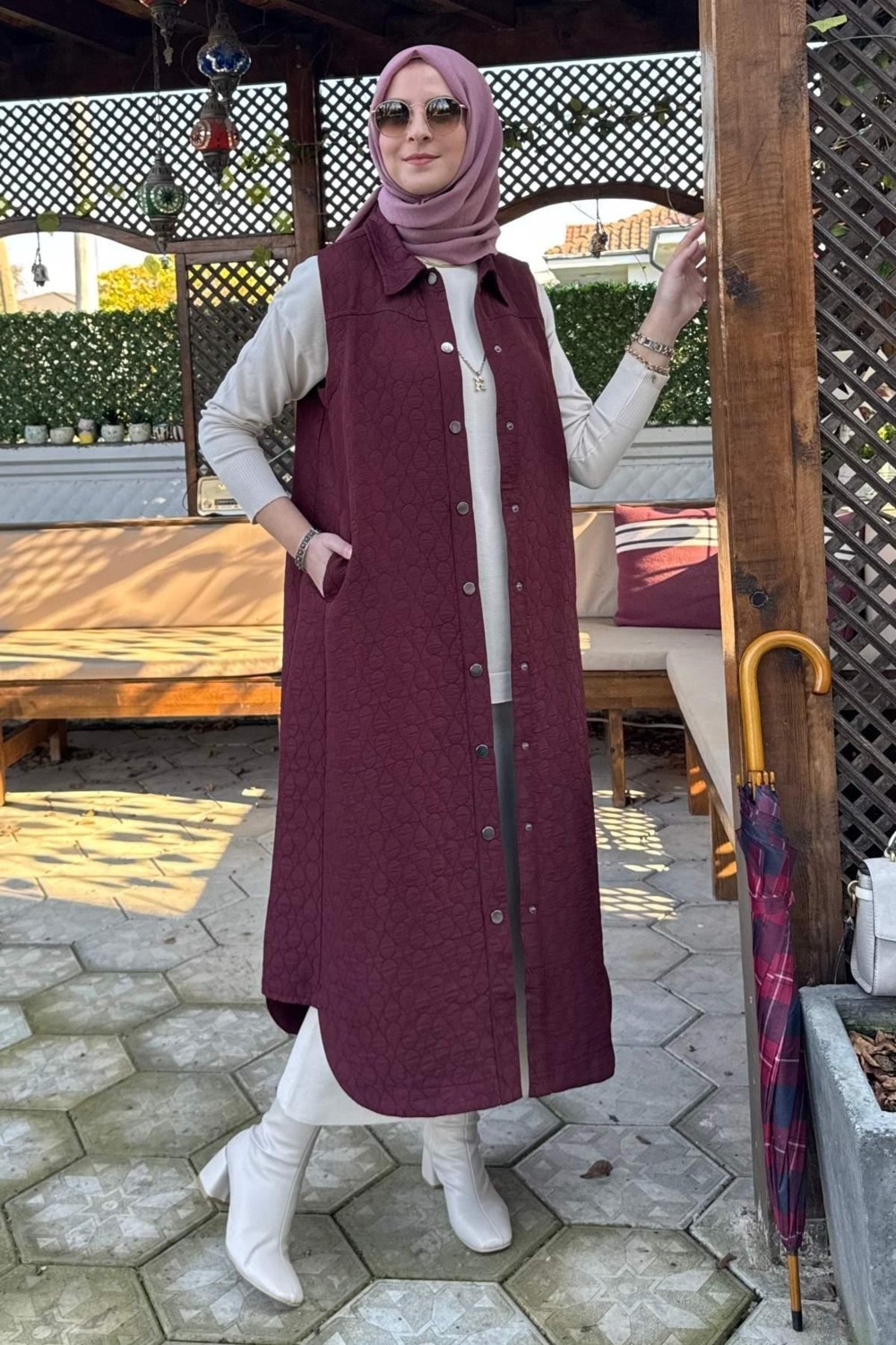 Rabia Şamlı Safir Kapitone Yelek Bordo görsel 7