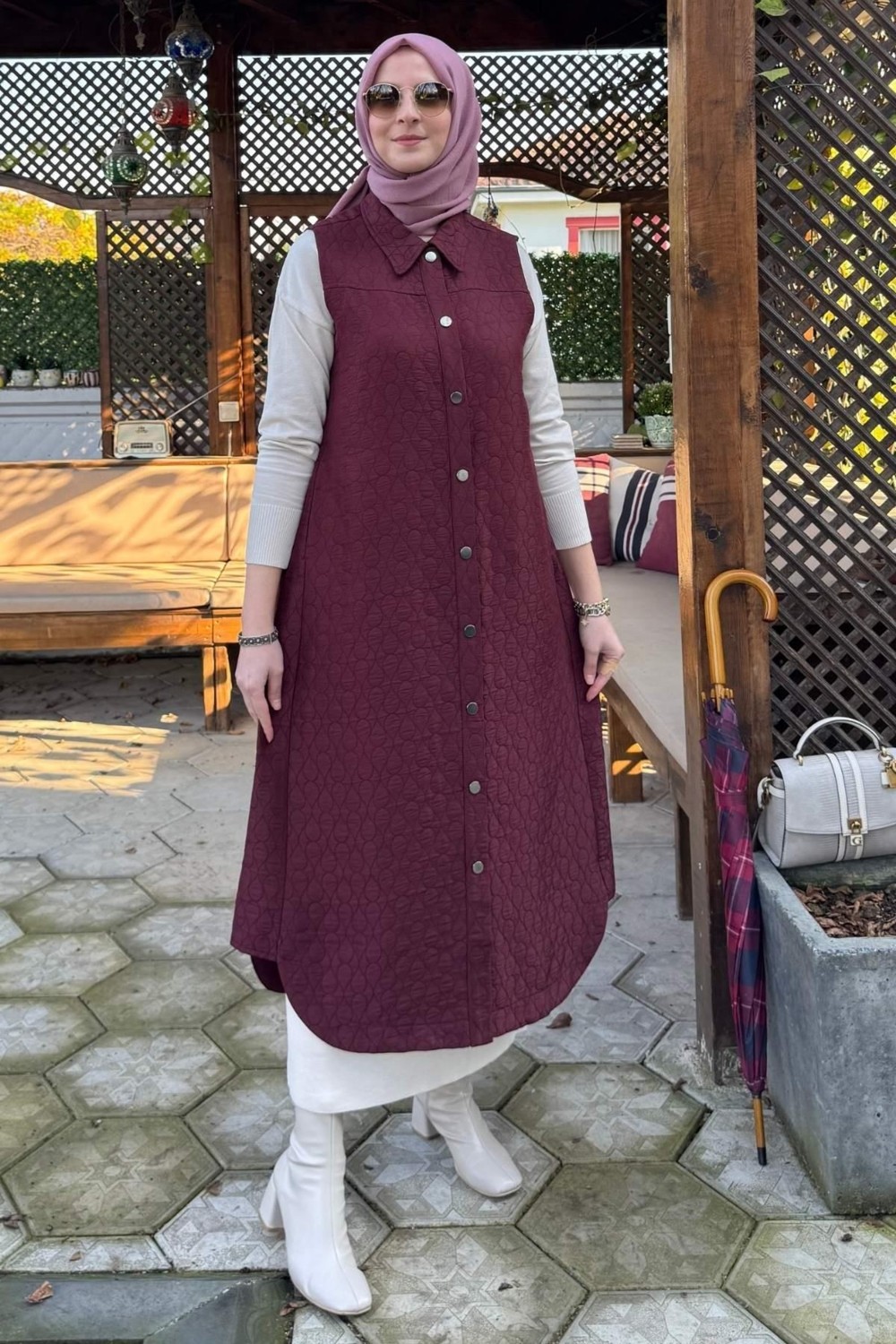 Rabia Şamlı Safir Kapitone Yelek Bordo görsel 8