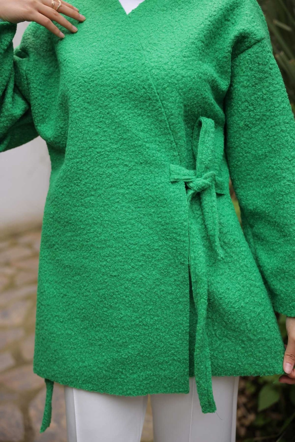 İmaj Butik İndigo Yan Bağlamalı Buklet Kimono Ceket görsel 3