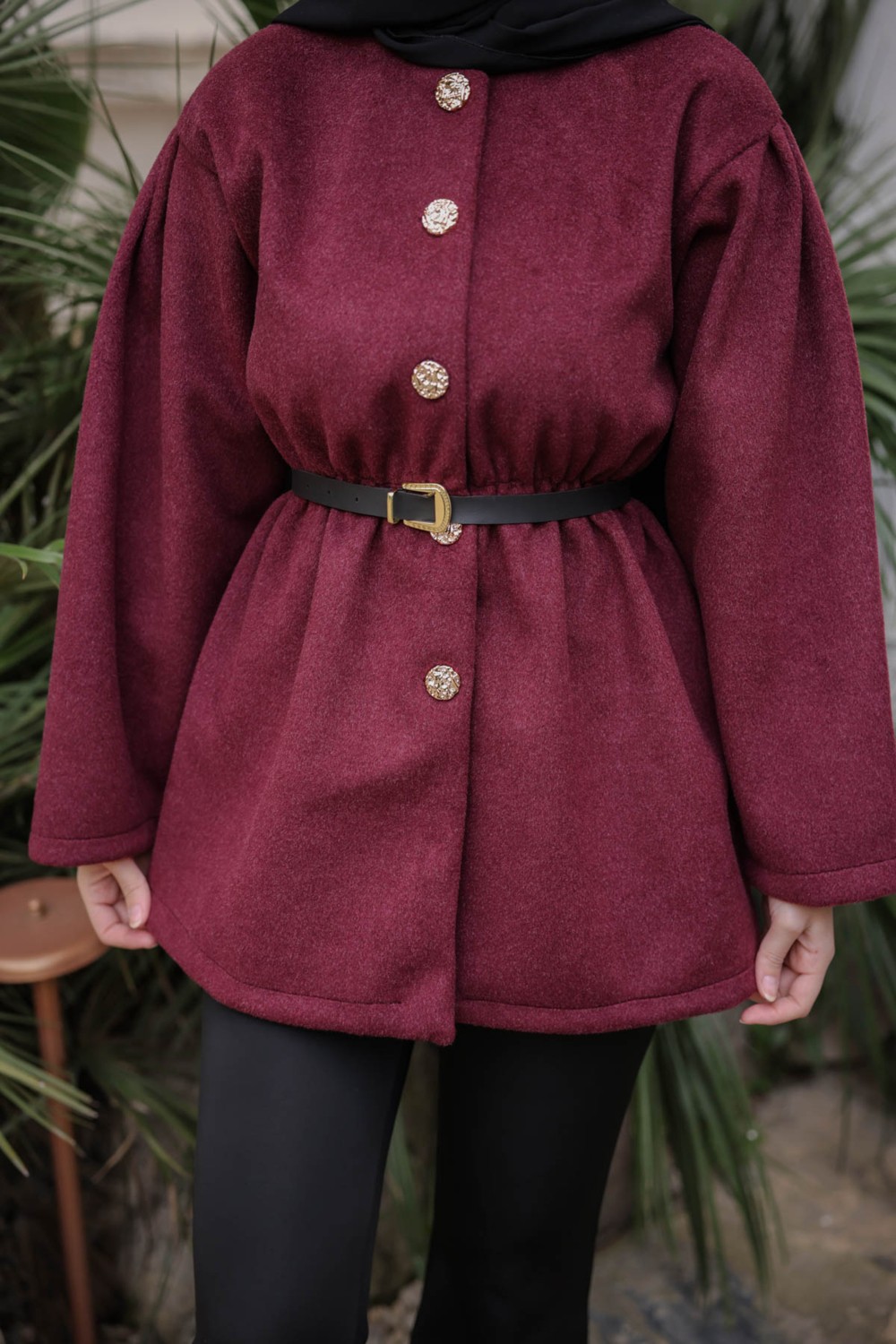 İmaj Butik Antrasit Bel Lastikli Kemerli Kaşe Çeket görsel 7