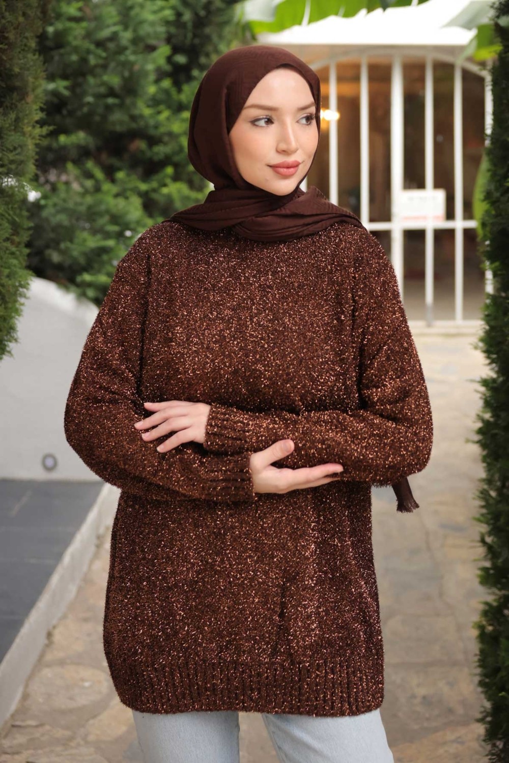 İmaj Butik Kırmızı Bisiklet Yaka Simli Triko Kazak görsel 6