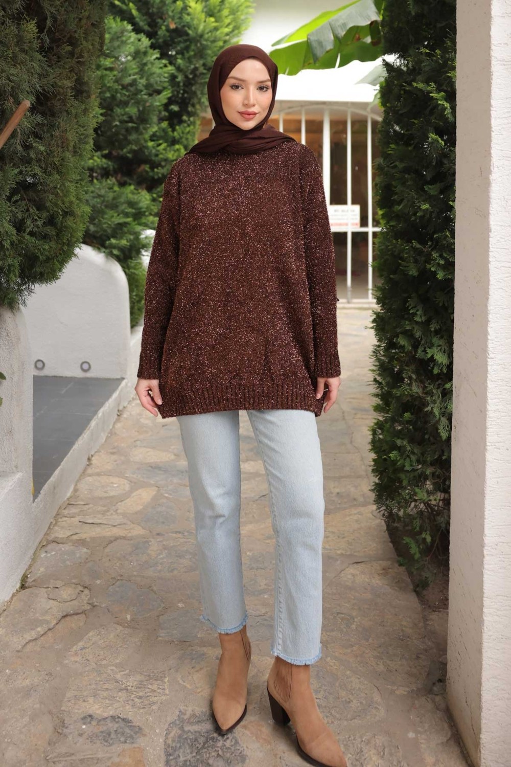 İmaj Butik Kırmızı Bisiklet Yaka Simli Triko Kazak görsel 7