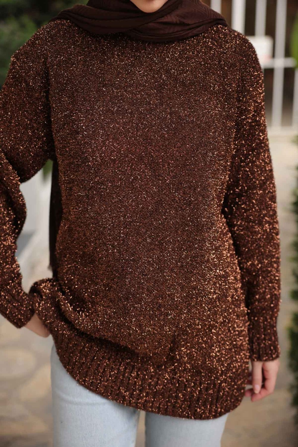 İmaj Butik Kırmızı Bisiklet Yaka Simli Triko Kazak görsel 8