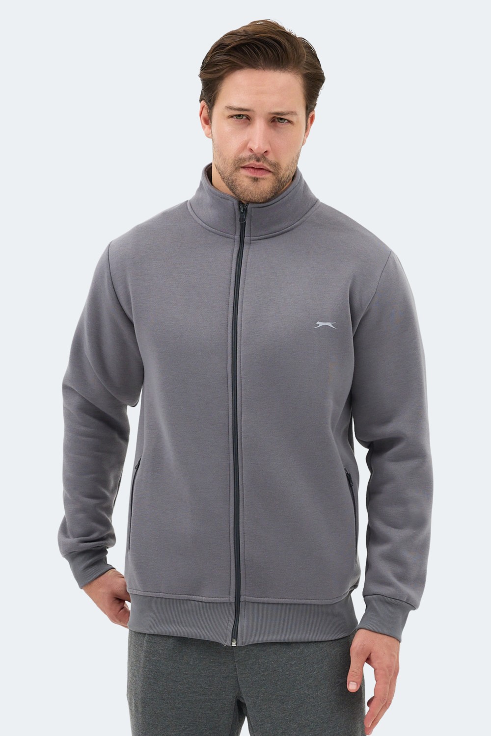Slazenger MENDOZA I Erkek Fermuarlı Dik Yaka Cepli Lacivert Sweatshırt