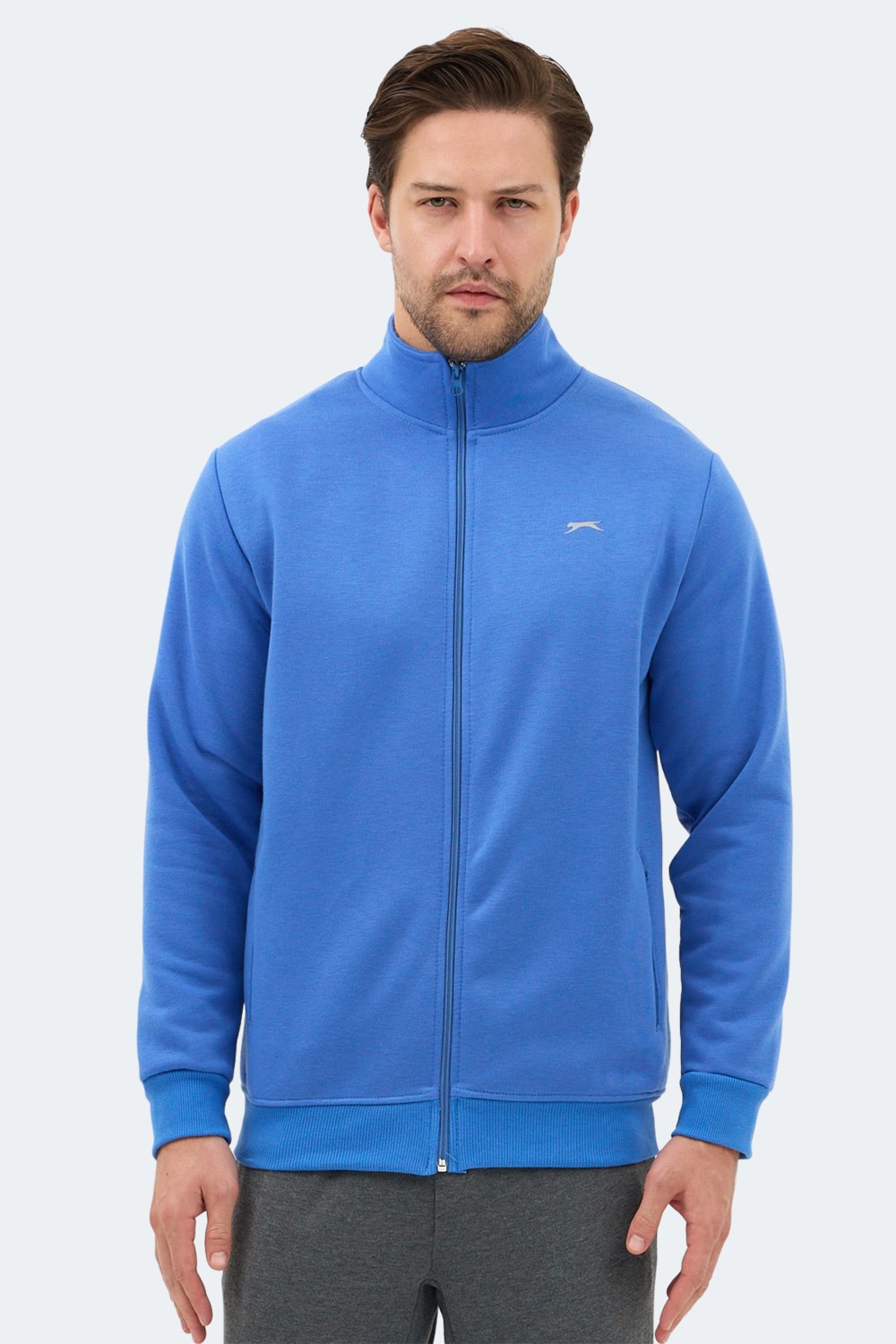 Slazenger MENDOZA I Erkek Fermuarlı Dik Yaka Cepli Lacivert Sweatshırt