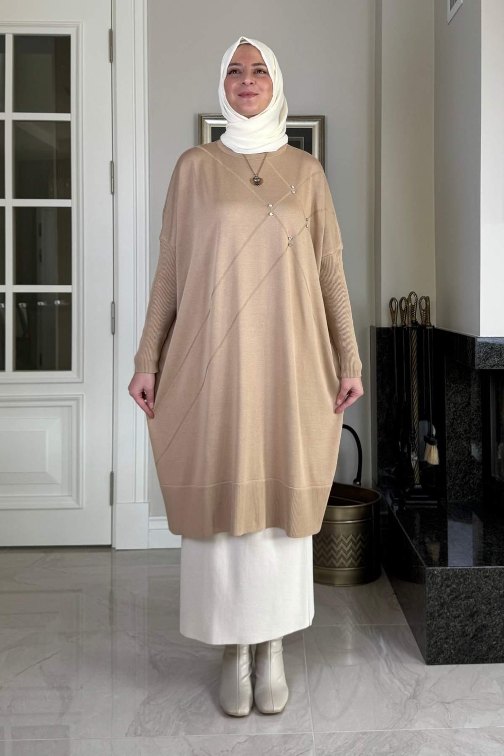 Rabia Şamlı Melda Triko Tunik Bej