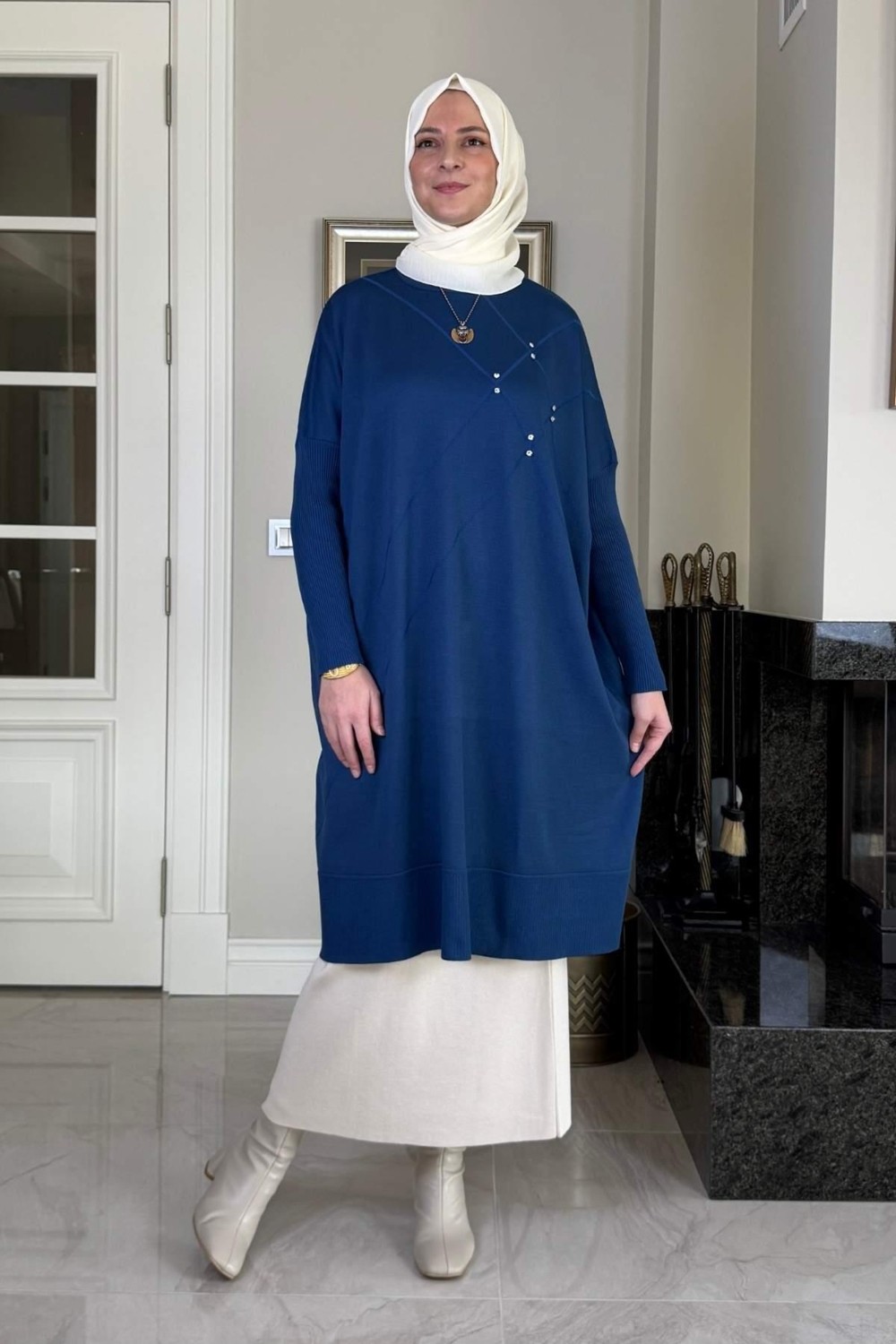 Rabia Şamlı Melda Triko Tunik Indigo