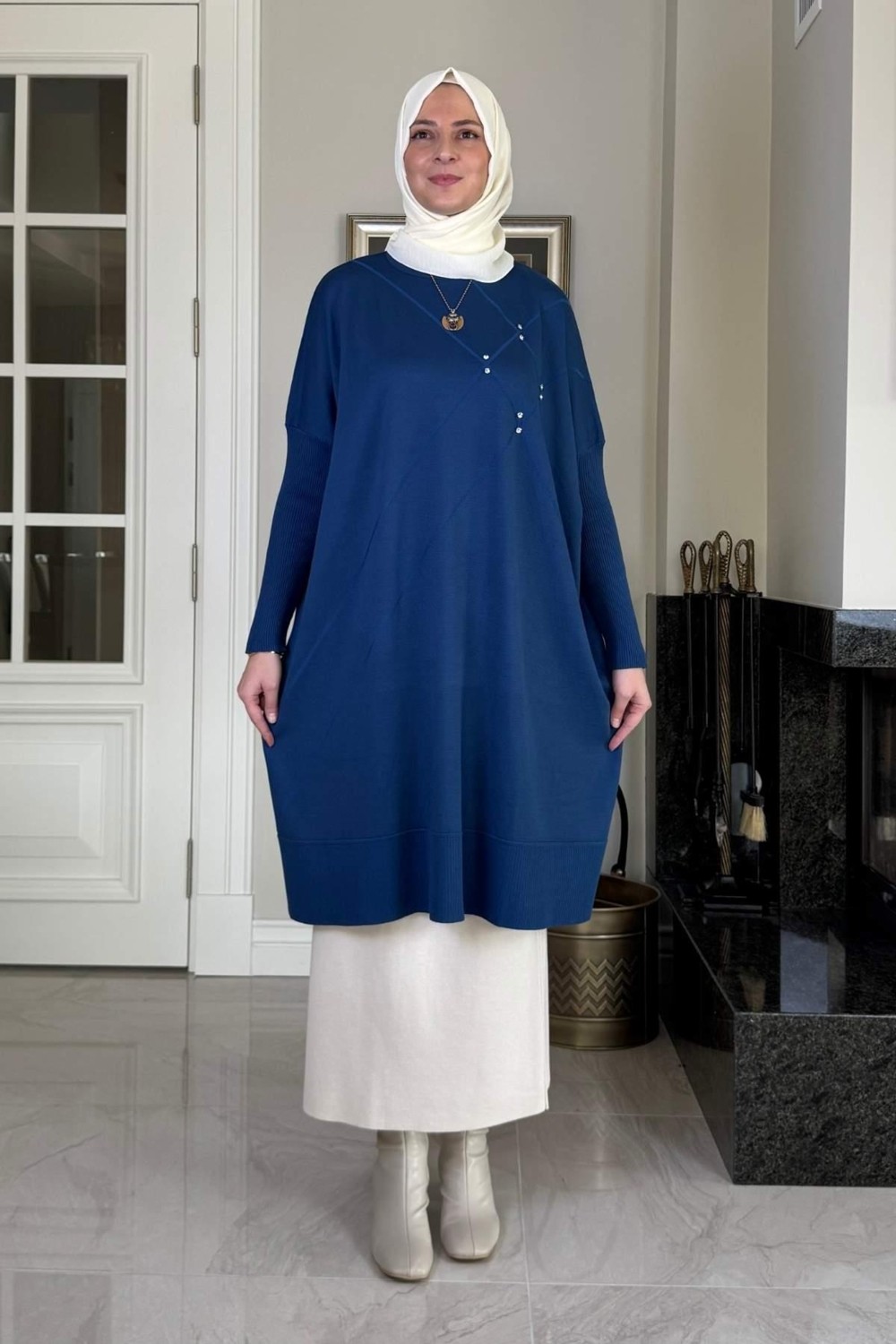Rabia Şamlı Melda Triko Tunik Indigo görsel 3