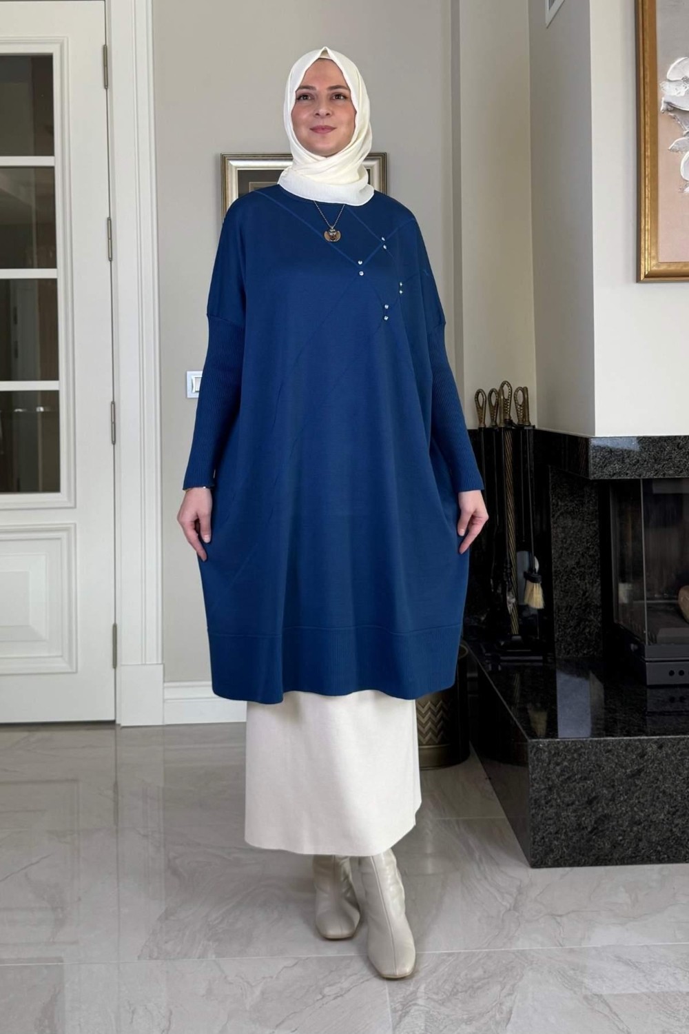 Rabia Şamlı Melda Triko Tunik Indigo görsel 5