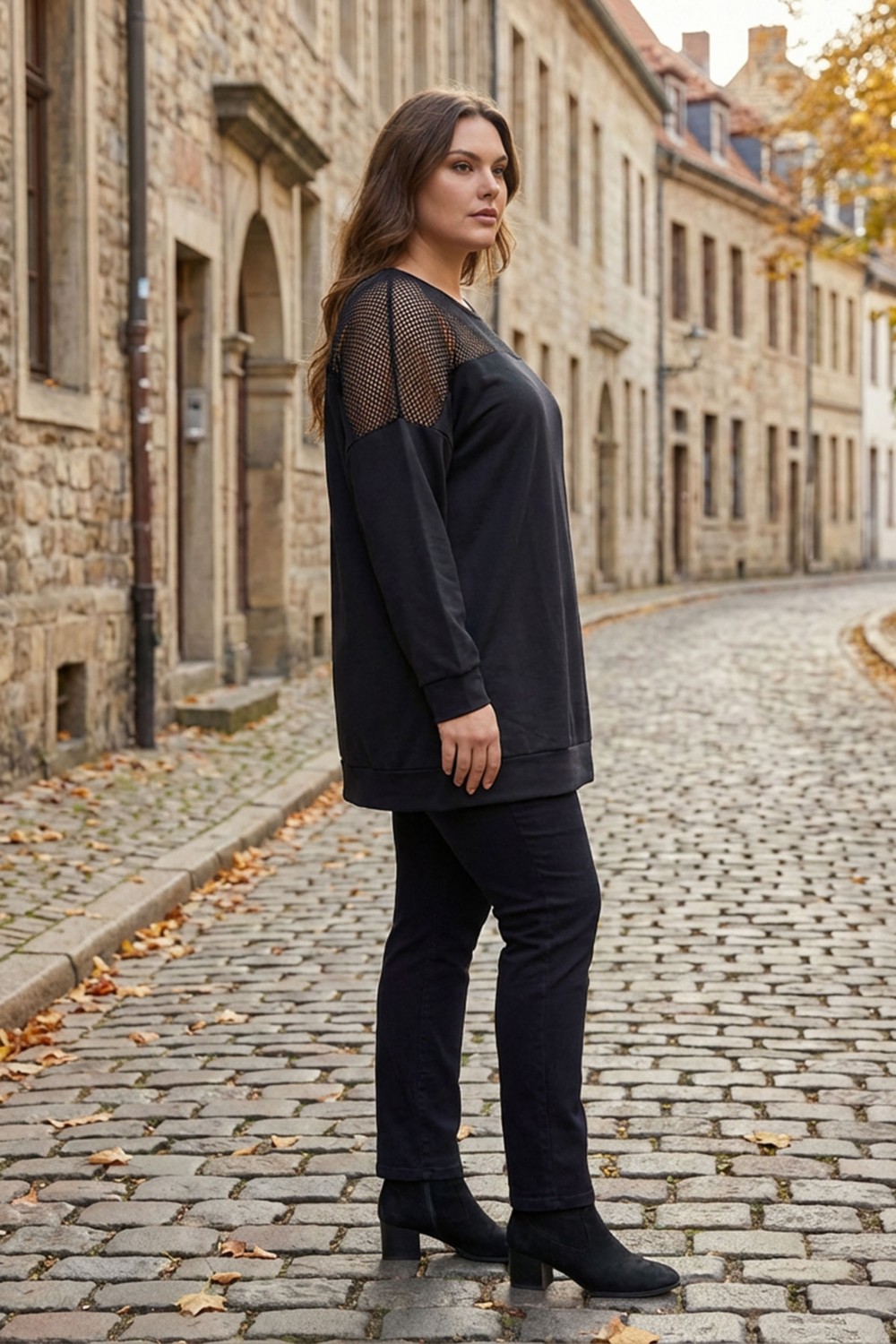 Stil Diva Büyük Beden Bisiklet Yaka Uzun Kollu Omzu File Detaylı Sweatshirt E11103 görsel 4
