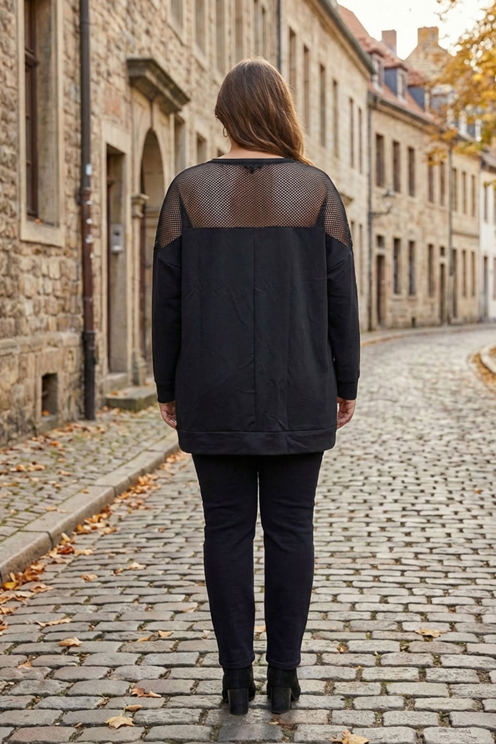 Stil Diva Büyük Beden Bisiklet Yaka Uzun Kollu Omzu File Detaylı Sweatshirt E11103 görsel 5