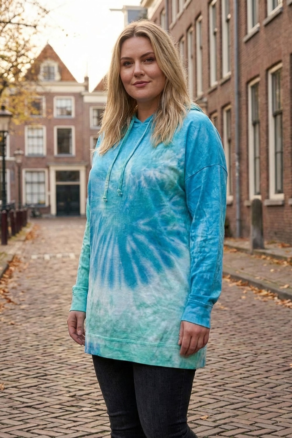 Stil Diva Büyük Beden Kapüşonlu Uzun Kollu Ince Kumaşlı Batik Desenli Sweatshirt 173486 görsel 2