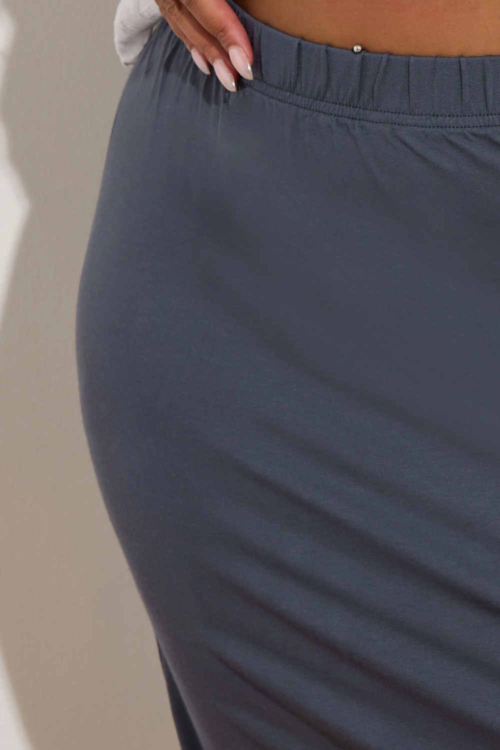 Stil Diva Büyük Beden Beli Lastikli Rahat Kalıp Midi Boy Etek 160301 görsel 5