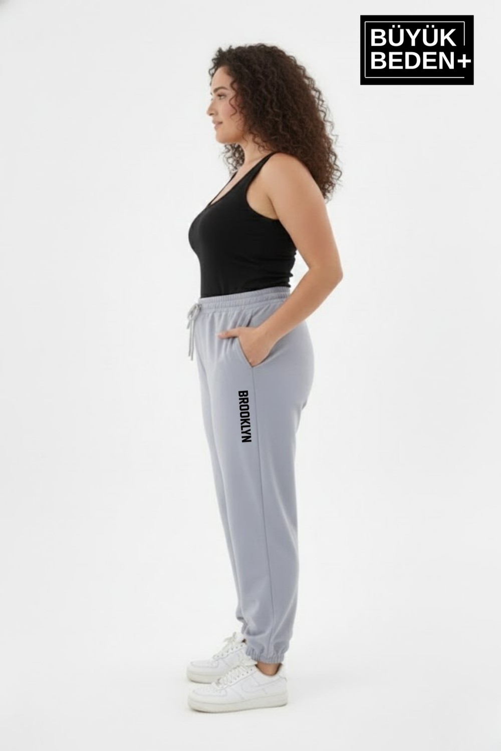 Superlife Kadın Büyük Beden Brooklyn Baskılı Paça Lastikli Jogger Ince Eşofman Altı SPR26BEAK951-2