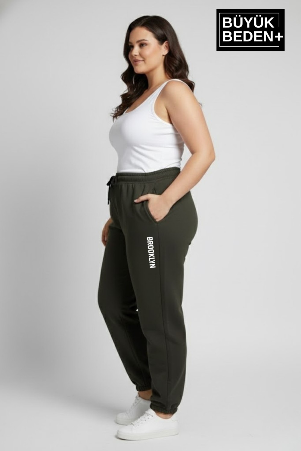 Superlife Kadın Büyük Beden Brooklyn Baskılı Paça Lastikli Jogger Ince Eşofman Altı SPR26BEAK951-2 görsel 4