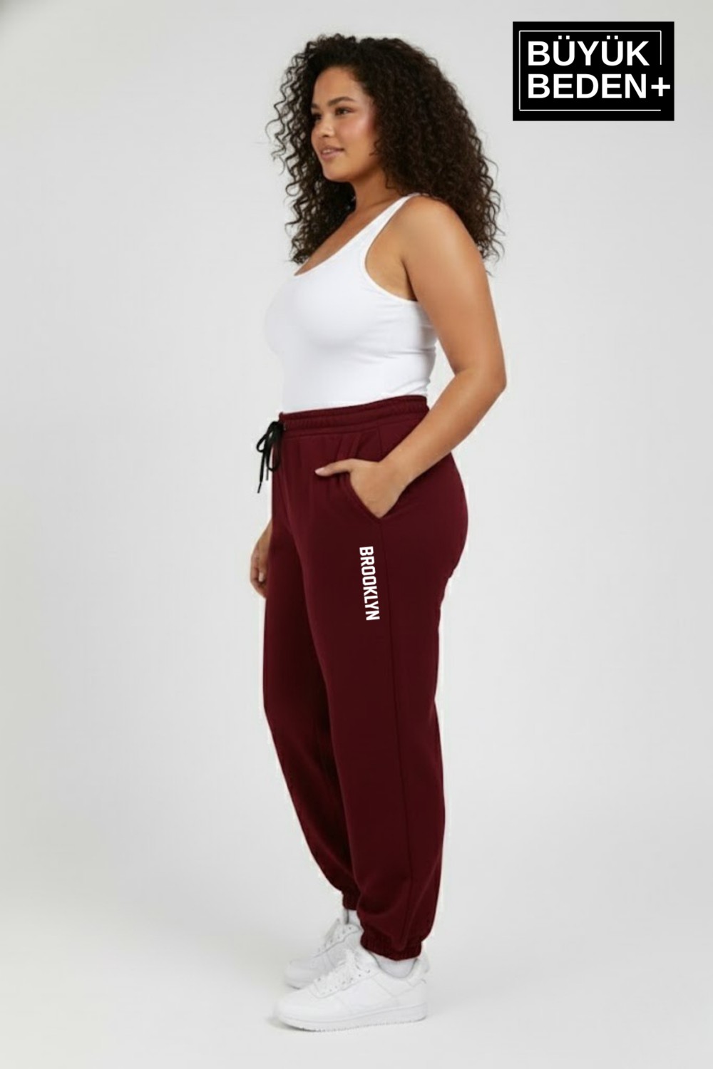 Superlife Kadın Büyük Beden Brooklyn Baskılı Paça Lastikli Jogger Ince Eşofman Altı SPR26BEAK951-2